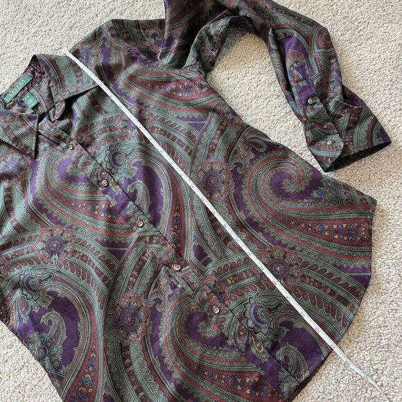 Lauren Ralph Lauren Button Up Blouse Paisley Old Money Purple Business P/M - Picture 6 of 8